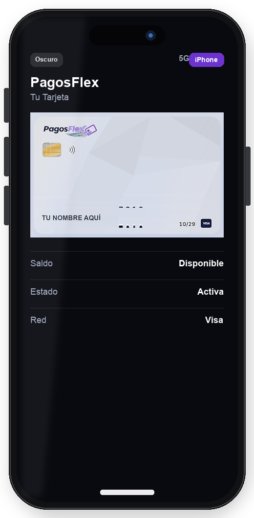 App PagosFlex en iPhone modo oscuro